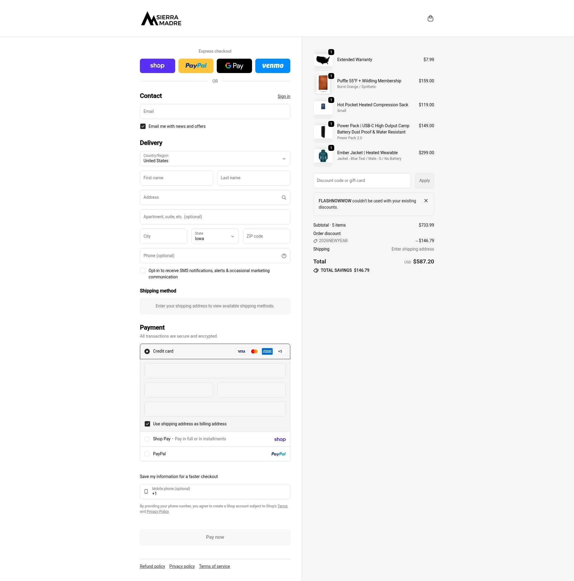 Sierra Madre Research checkout page showing Sierra Madre Research promo code box | Screenshot taken by SimplyCodes community member on Feb 20, 2026