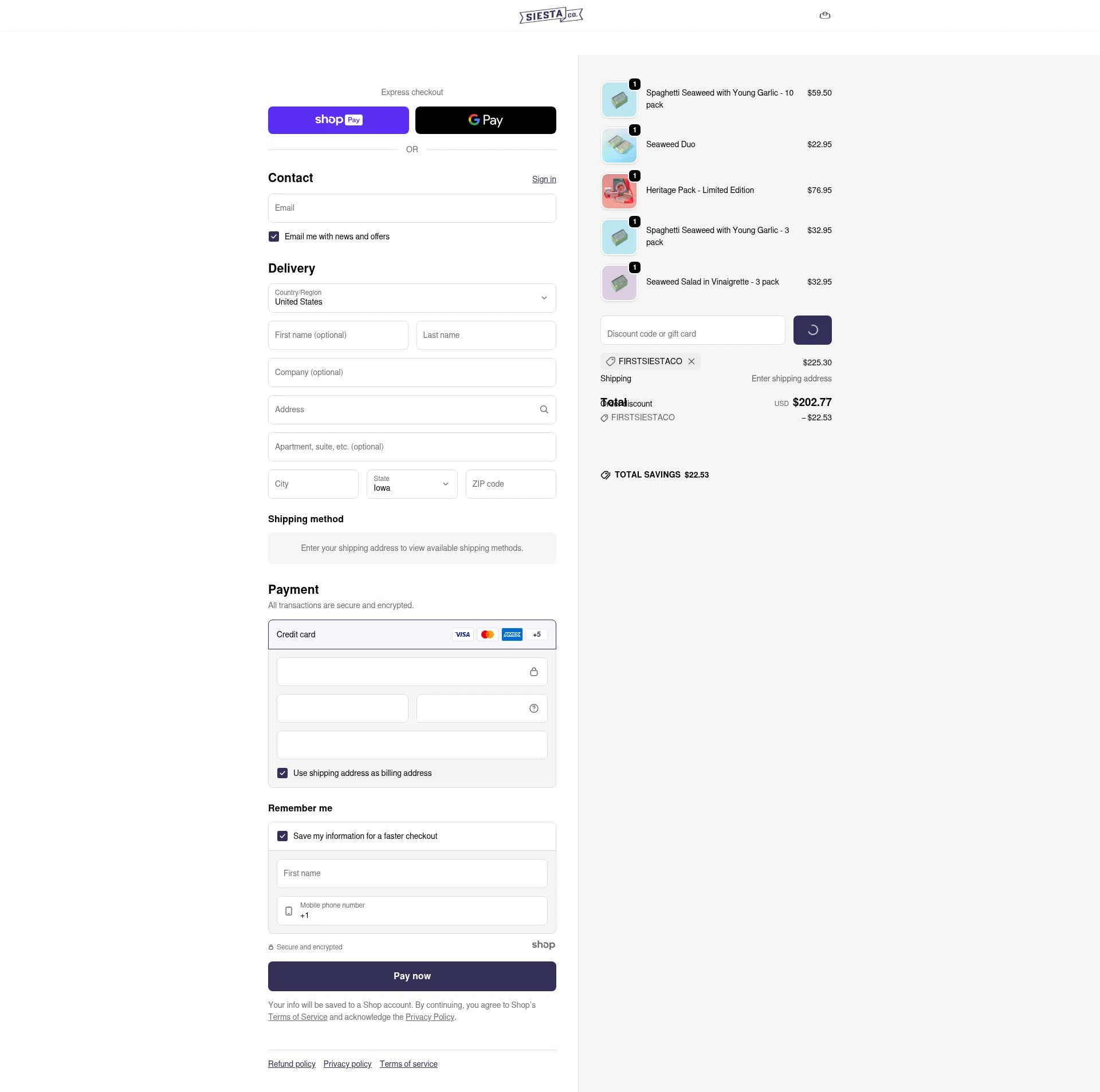 Siesta Co checkout page showing Siesta Co promo code box | Screenshot taken by SimplyCodes community member on Jan 9, 2026
