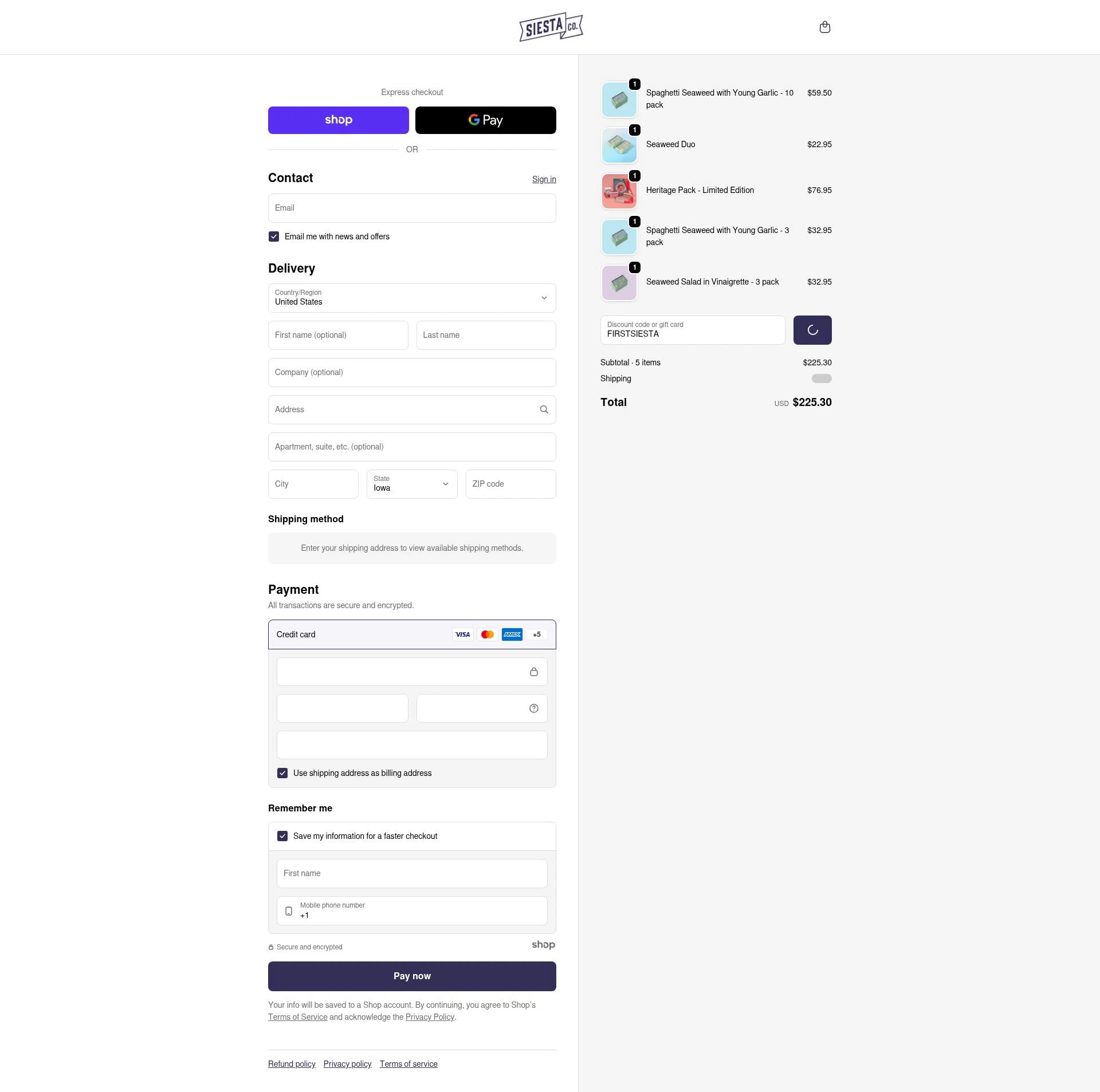 Siesta Co checkout page showing Siesta Co promo code box | Screenshot taken by SimplyCodes community member on Dec 30, 2025