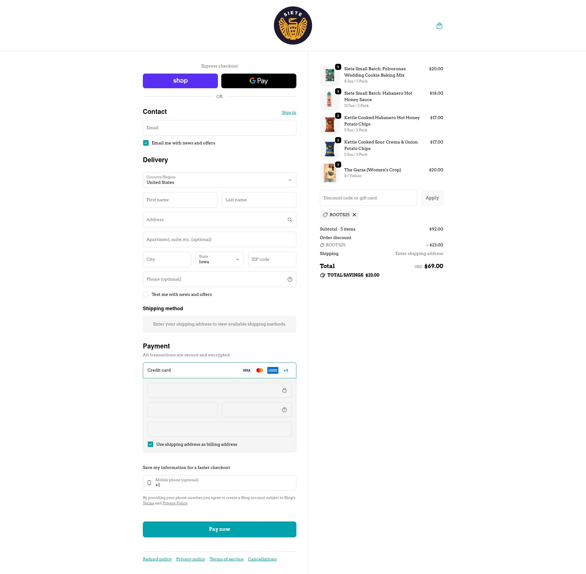 Siete Family Foods checkout page showing Siete Family Foods promo code box | Screenshot taken by SimplyCodes community member on Feb 3, 2026