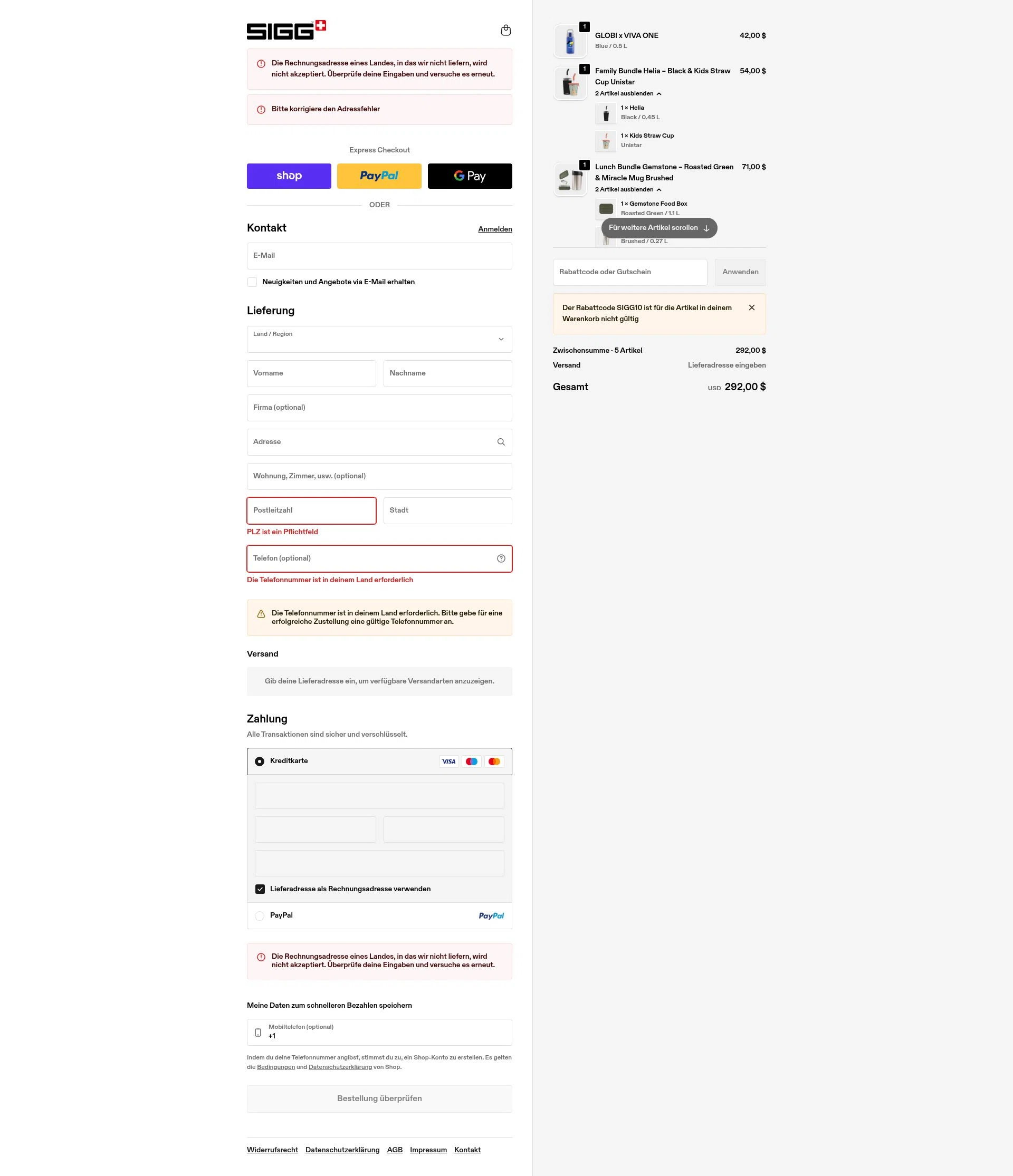 SIGG checkout page showing SIGG promo code box | Screenshot taken by SimplyCodes community member on Jan 14, 2026