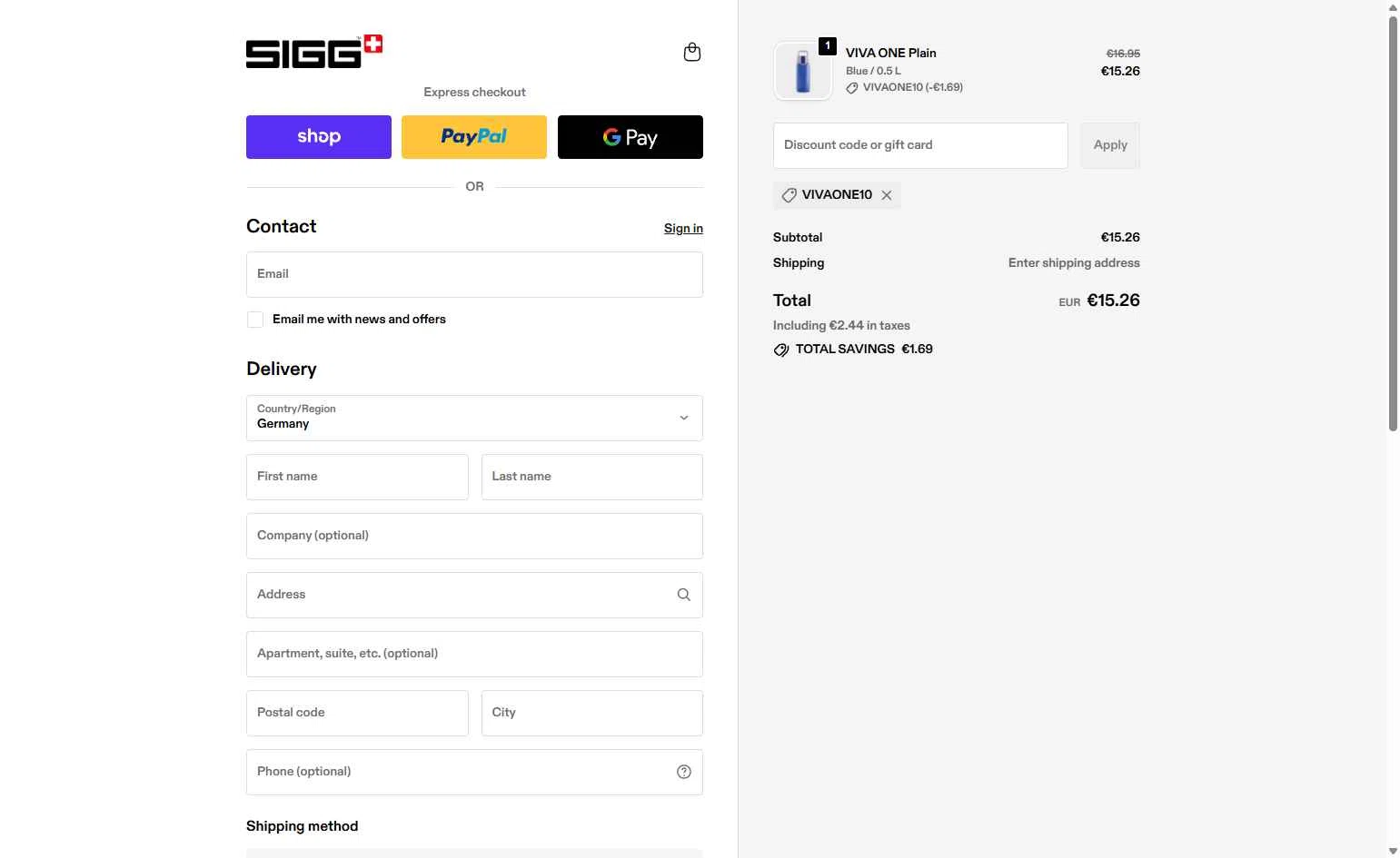 SIGG checkout page showing SIGG promo code box | Screenshot taken by SimplyCodes community member on Feb 12, 2026