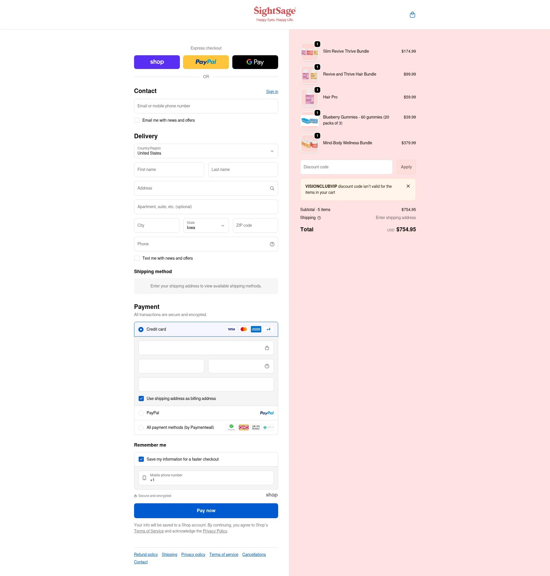 SightSage checkout page showing SightSage promo code box | Screenshot taken by SimplyCodes community member on Jan 6, 2026