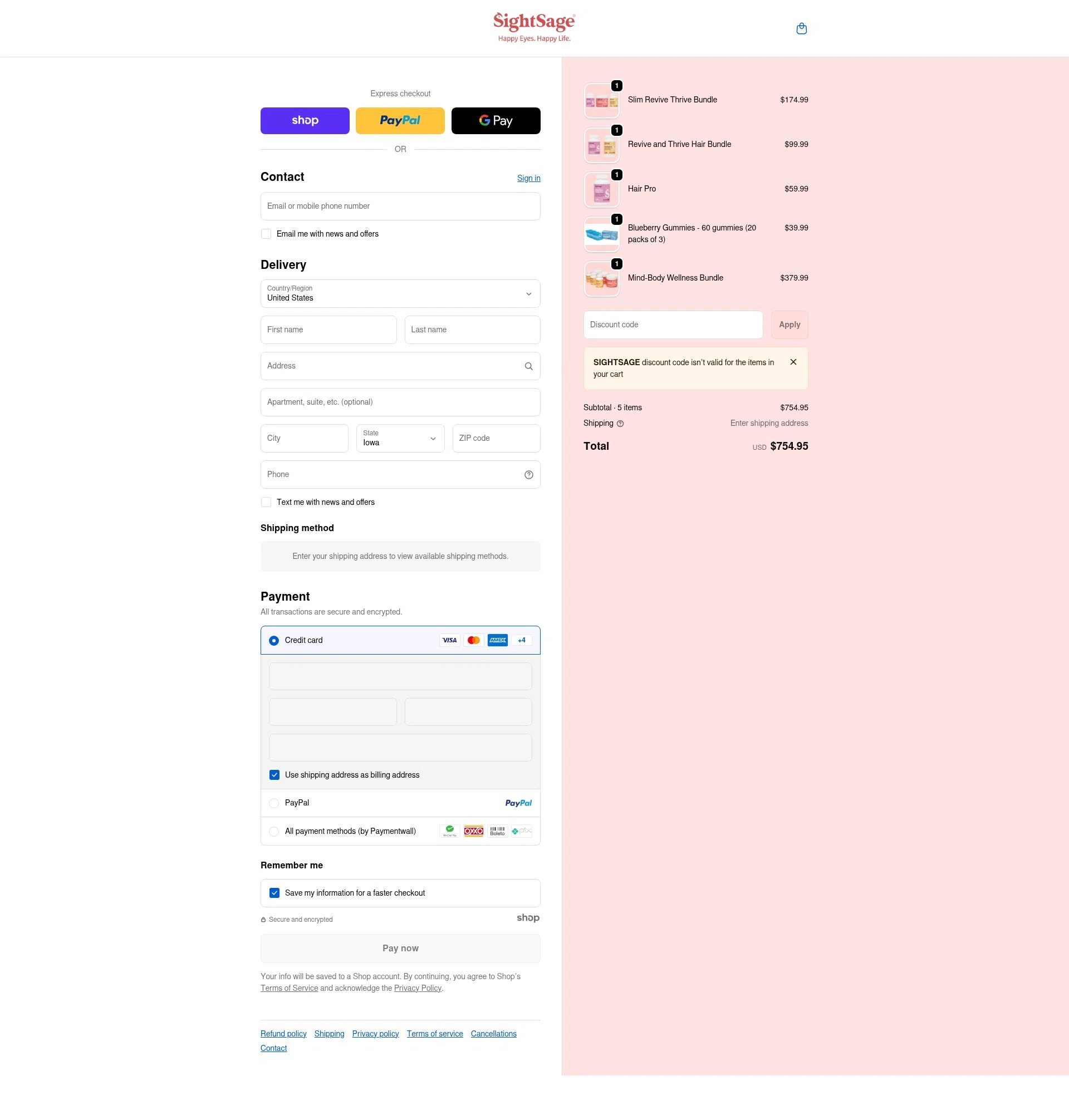 SightSage checkout page showing SightSage promo code box | Screenshot taken by SimplyCodes community member on Jan 1, 2026