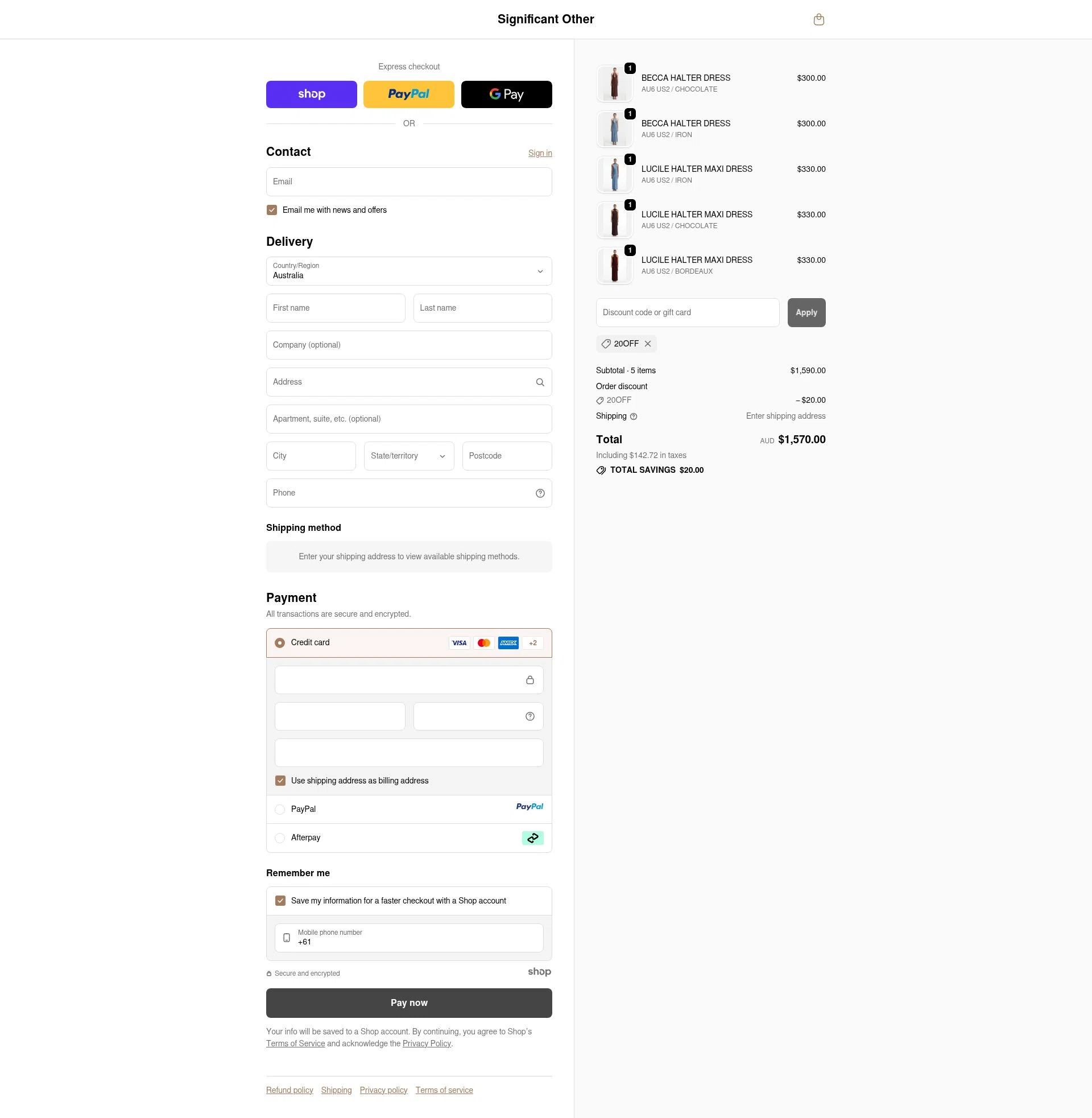 Significant Other checkout page showing Significant Other discount code box | Screenshot taken by SimplyCodes community member on Oct 4, 2025