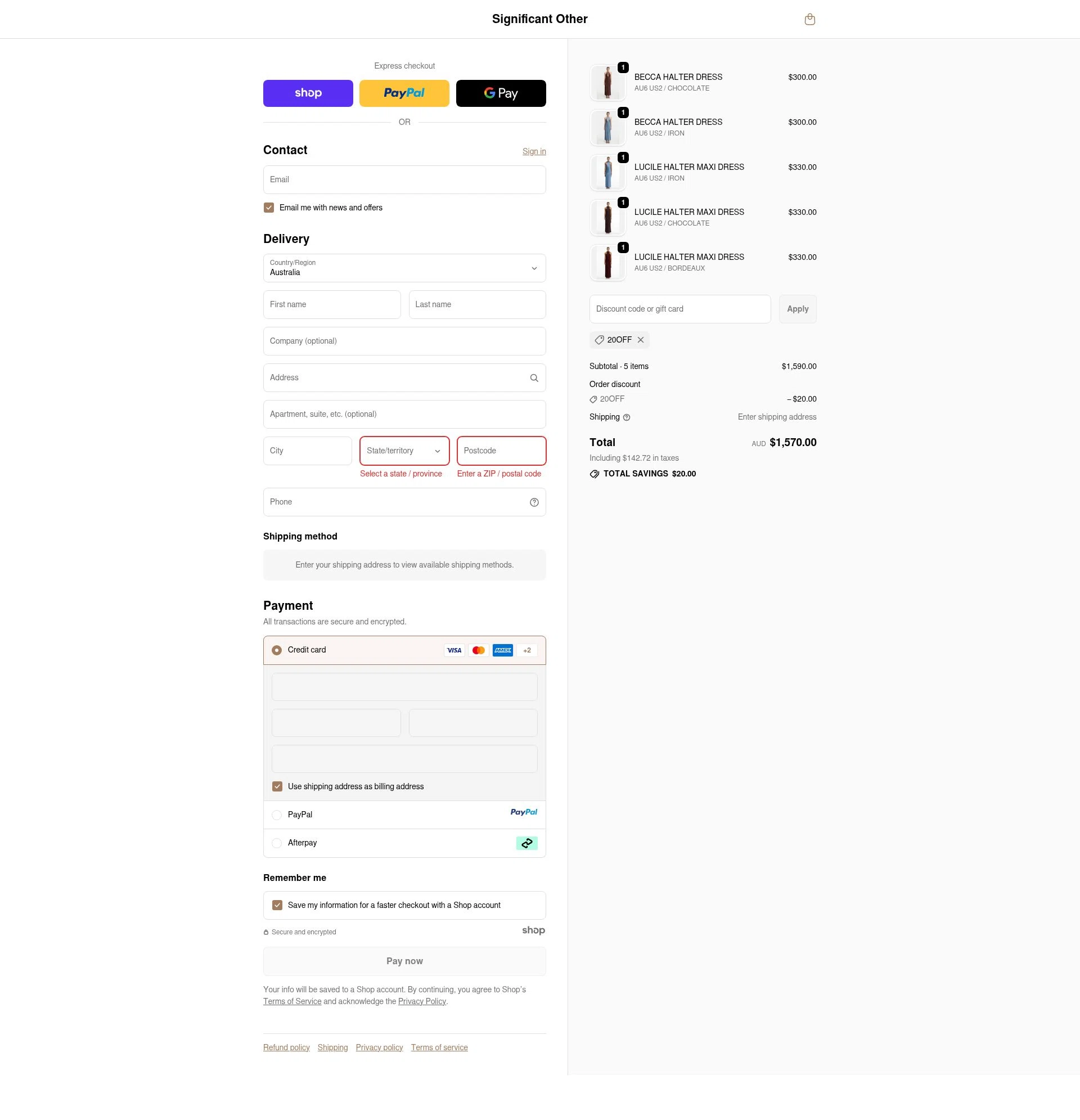 Significant Other checkout page showing Significant Other discount code box | Screenshot taken by SimplyCodes community member on Sep 22, 2025
