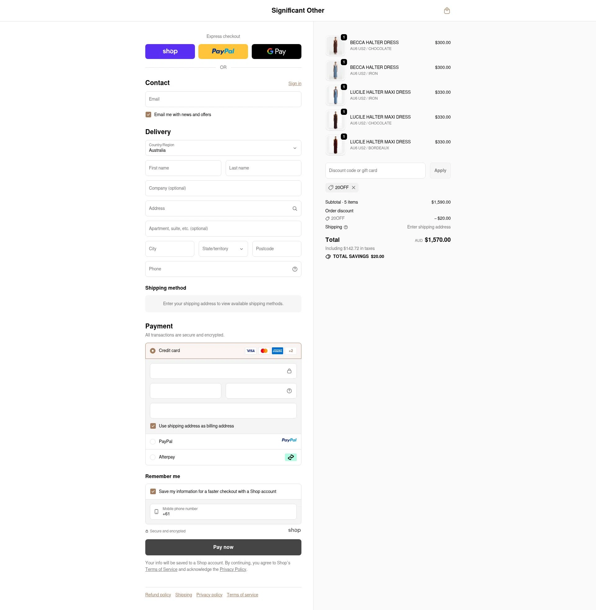 Significant Other checkout page showing Significant Other discount code box | Screenshot taken by SimplyCodes community member on Oct 1, 2025