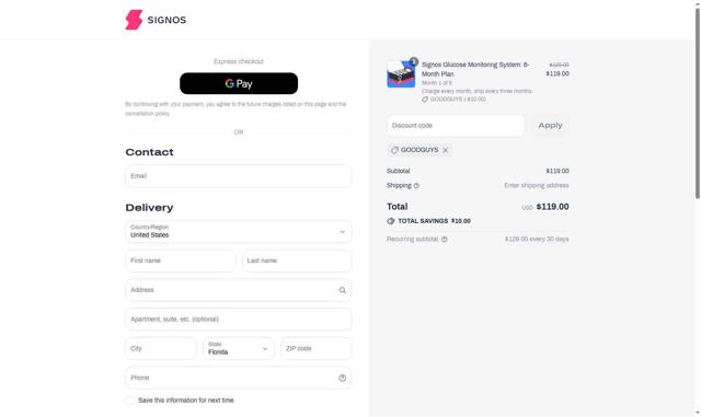 Signos checkout page showing Signos promo code box | Screenshot taken by SimplyCodes community member on Sep 3, 2025