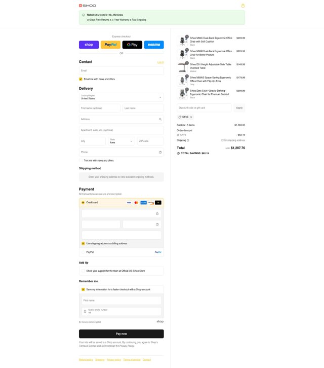 Sihoo checkout page showing Sihoo discount code box | Screenshot taken by SimplyCodes community member on Sep 2, 2025