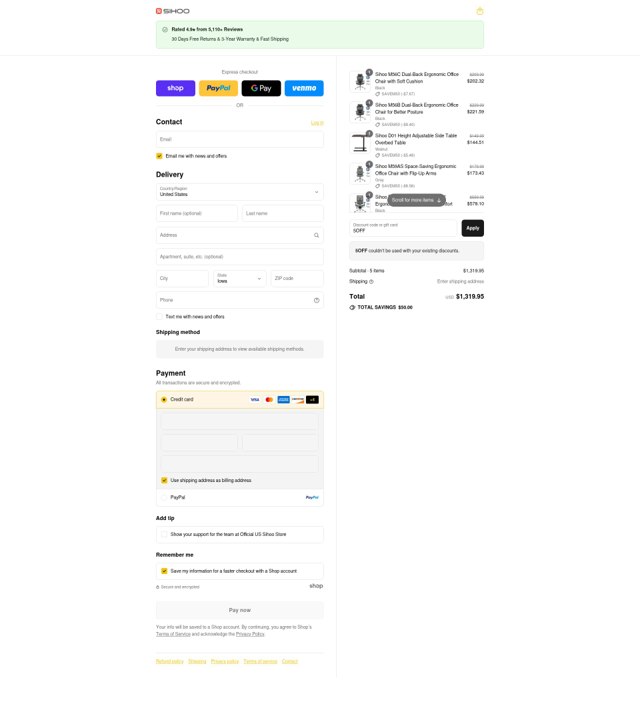 Sihoo checkout page showing Sihoo discount code box | Screenshot taken by SimplyCodes community member on Sep 2, 2025