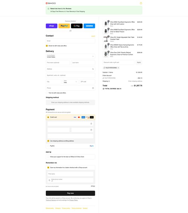 Sihoo checkout page showing Sihoo discount code box | Screenshot taken by SimplyCodes community member on Sep 2, 2025