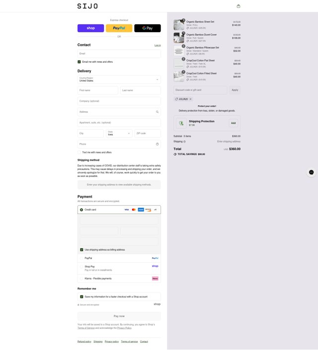 Sijo checkout page showing Sijo discount code box | Screenshot taken by SimplyCodes community member on Sep 4, 2025