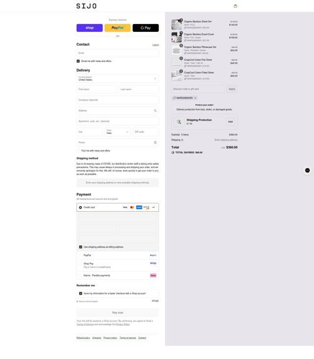 Sijo checkout page showing Sijo discount code box | Screenshot taken by SimplyCodes community member on Sep 4, 2025