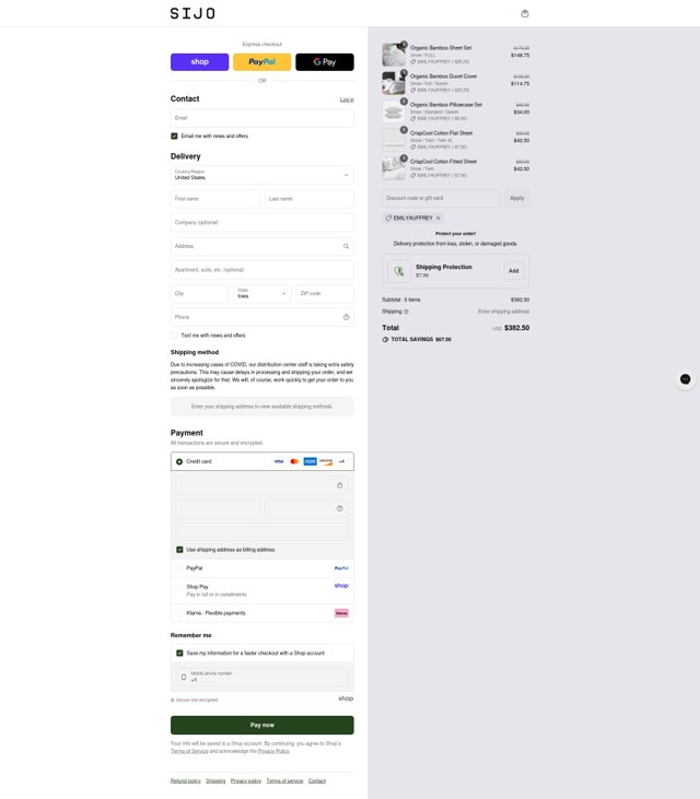 Sijo checkout page showing Sijo discount code box | Screenshot taken by SimplyCodes community member on Sep 4, 2025