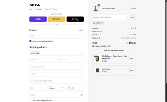 SILCA checkout page showing SILCA discount code box | Screenshot taken by SimplyCodes community member on Sep 13, 2025