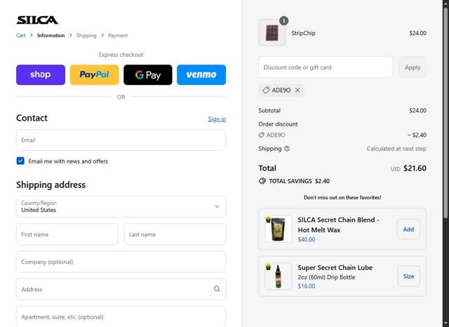 SILCA checkout page showing SILCA discount code box | Screenshot taken by SimplyCodes community member on Sep 11, 2025