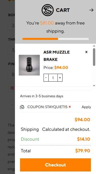 SilencerCo checkout page showing SilencerCo promo code box | Screenshot taken by SimplyCodes community member on Jan 24, 2026