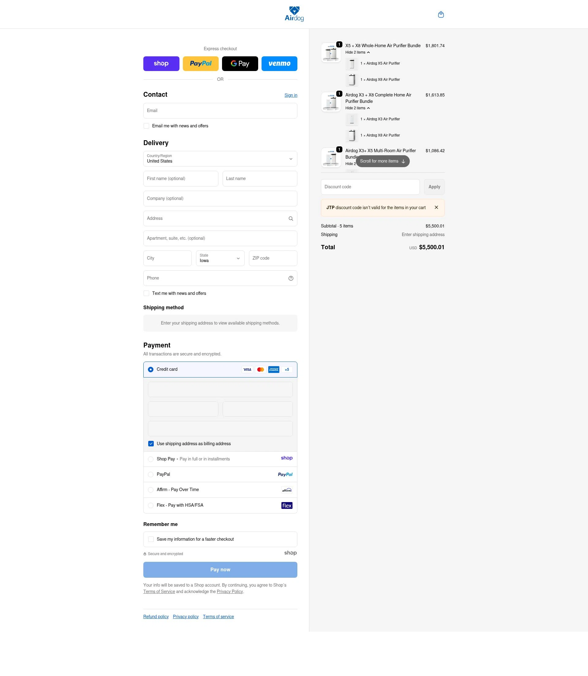 Airdogusa checkout page showing Airdogusa promo code box | Screenshot taken by SimplyCodes community member on Jan 10, 2026