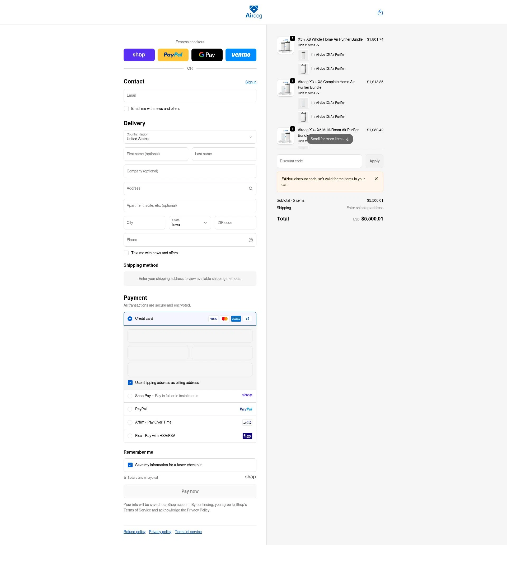 Airdogusa checkout page showing Airdogusa promo code box | Screenshot taken by SimplyCodes community member on Jan 10, 2026