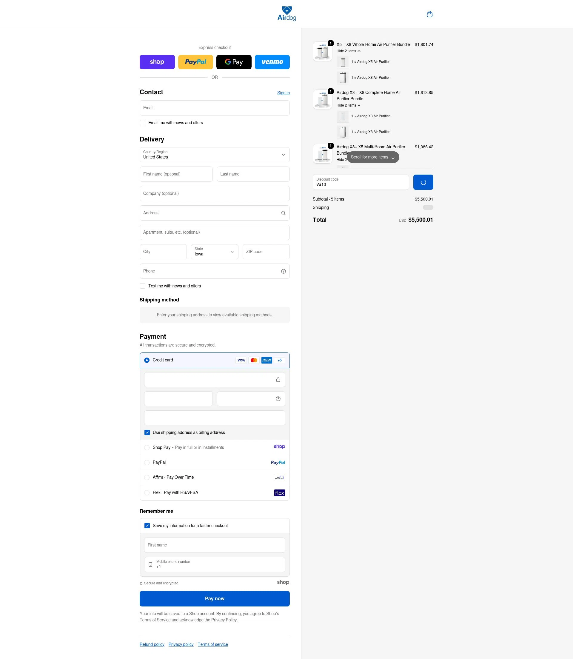 Airdogusa checkout page showing Airdogusa promo code box | Screenshot taken by SimplyCodes community member on Jan 10, 2026