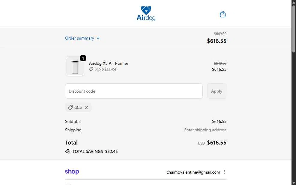 Airdogusa checkout page showing Airdogusa promo code box | Screenshot taken by SimplyCodes community member on Jan 10, 2026