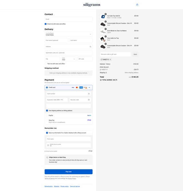 Siligrams checkout page showing Siligrams discount code box | Screenshot taken by SimplyCodes community member on Sep 7, 2025