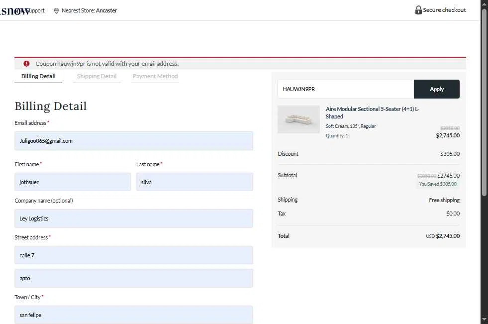 Silk and Snow checkout page showing Silk and Snow coupon code box | Screenshot taken by SimplyCodes community member on Oct 5, 2025