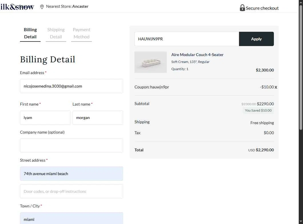 Silk and Snow checkout page showing Silk and Snow coupon code box | Screenshot taken by SimplyCodes community member on Aug 5, 2025
