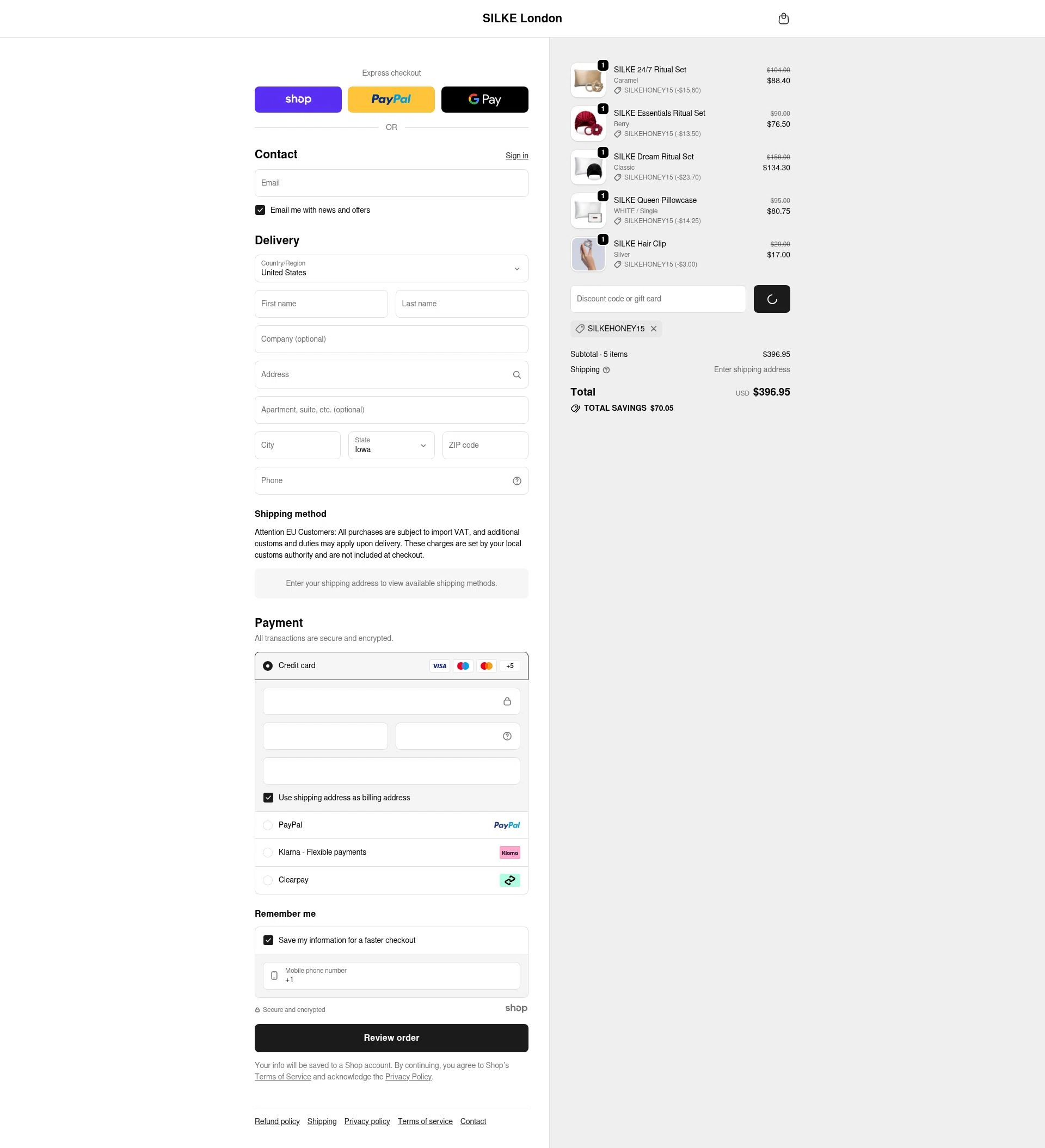 Silke London checkout page showing Silke London promo code box | Screenshot taken by SimplyCodes community member on Jan 2, 2026