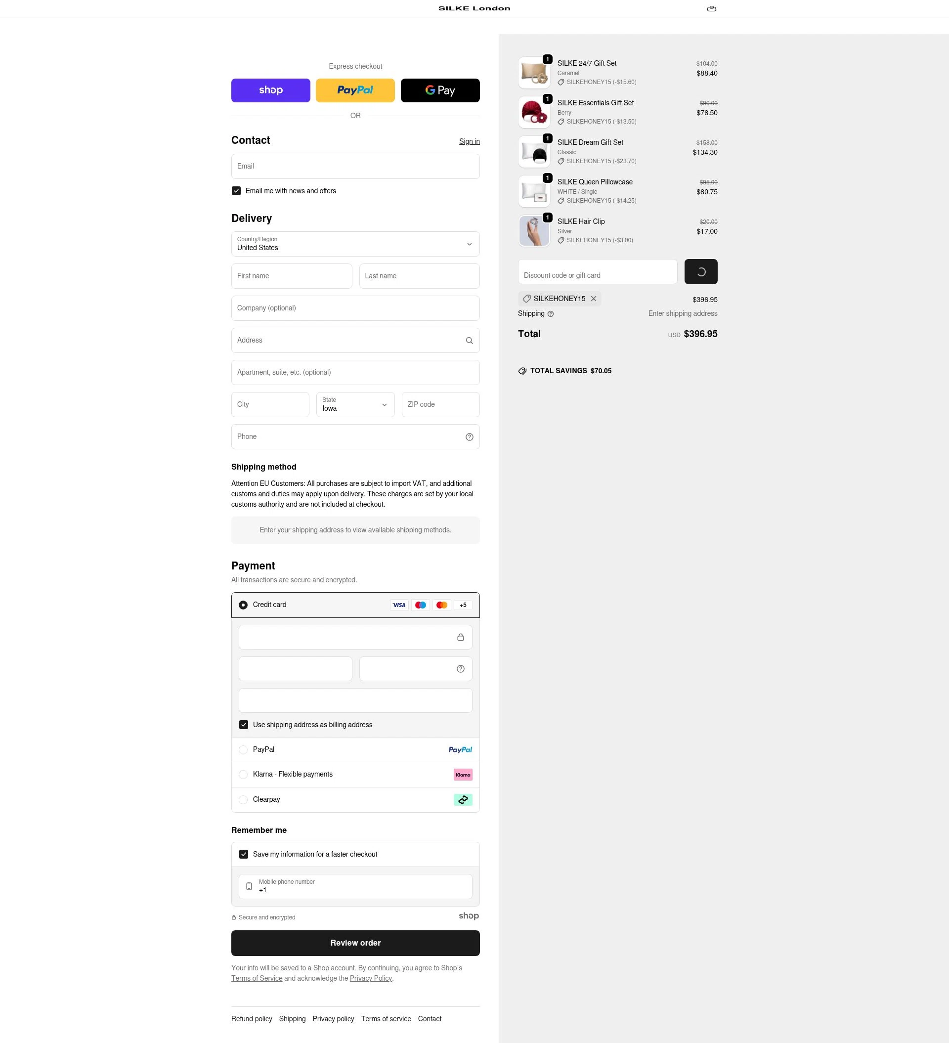 Silke London checkout page showing Silke London promo code box | Screenshot taken by SimplyCodes community member on Dec 23, 2025