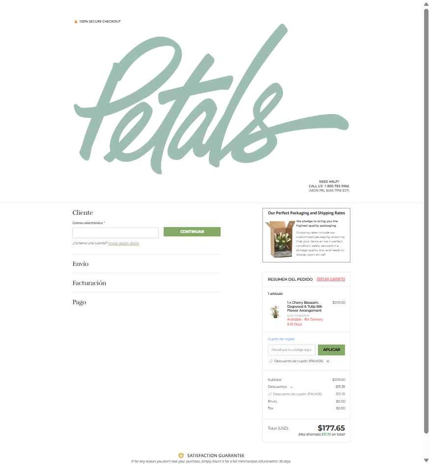 Petals.com checkout page showing Petals.com promo code box | Screenshot taken by SimplyCodes community member on Jan 12, 2026