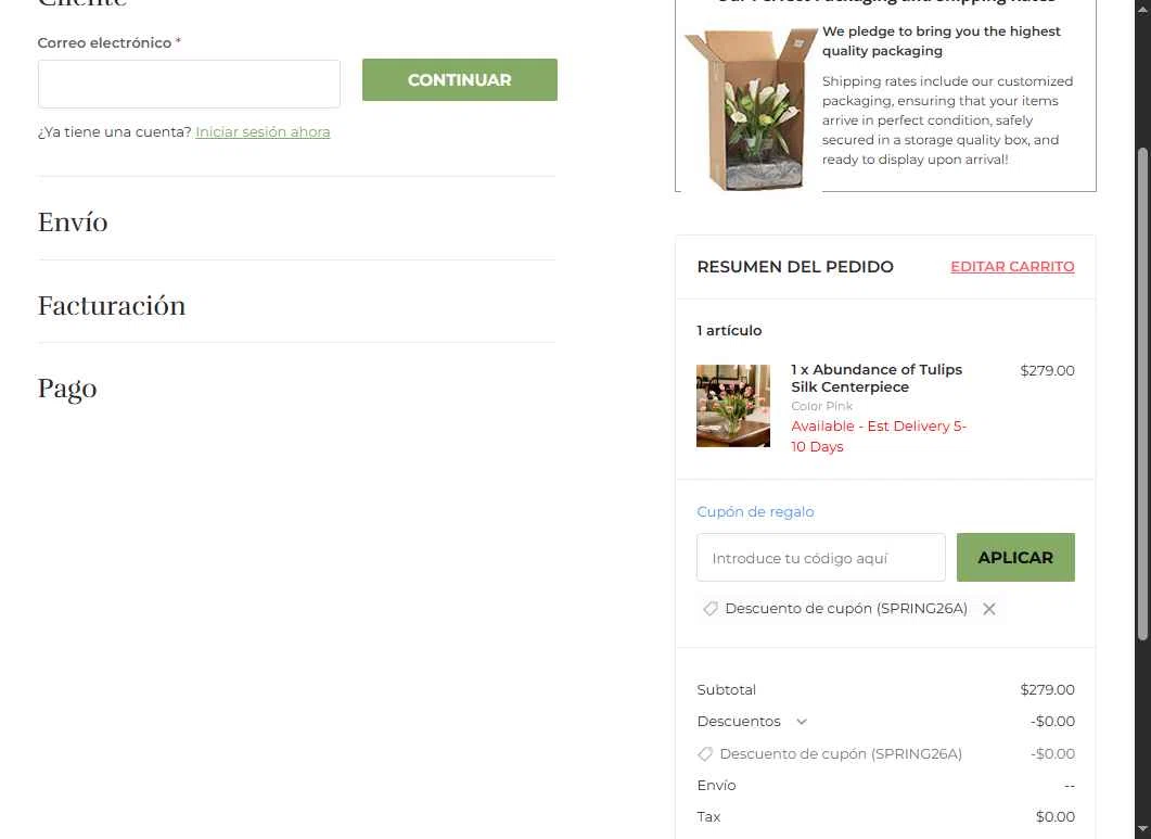 Petals.com checkout page showing Petals.com promo code box | Screenshot taken by SimplyCodes community member on Feb 7, 2026