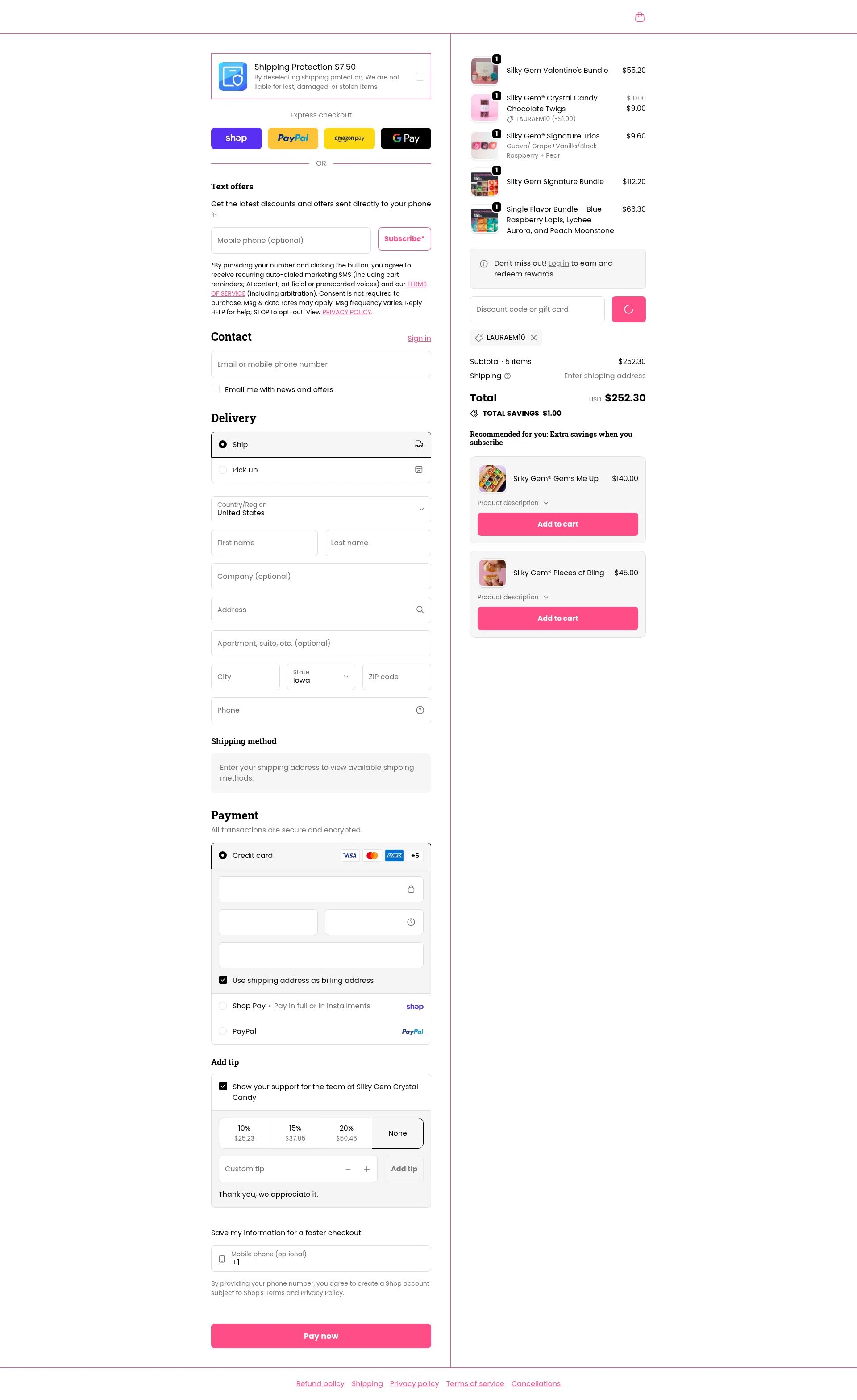 Silky Gem checkout page showing Silky Gem discount code box | Screenshot taken by SimplyCodes community member on Feb 4, 2026