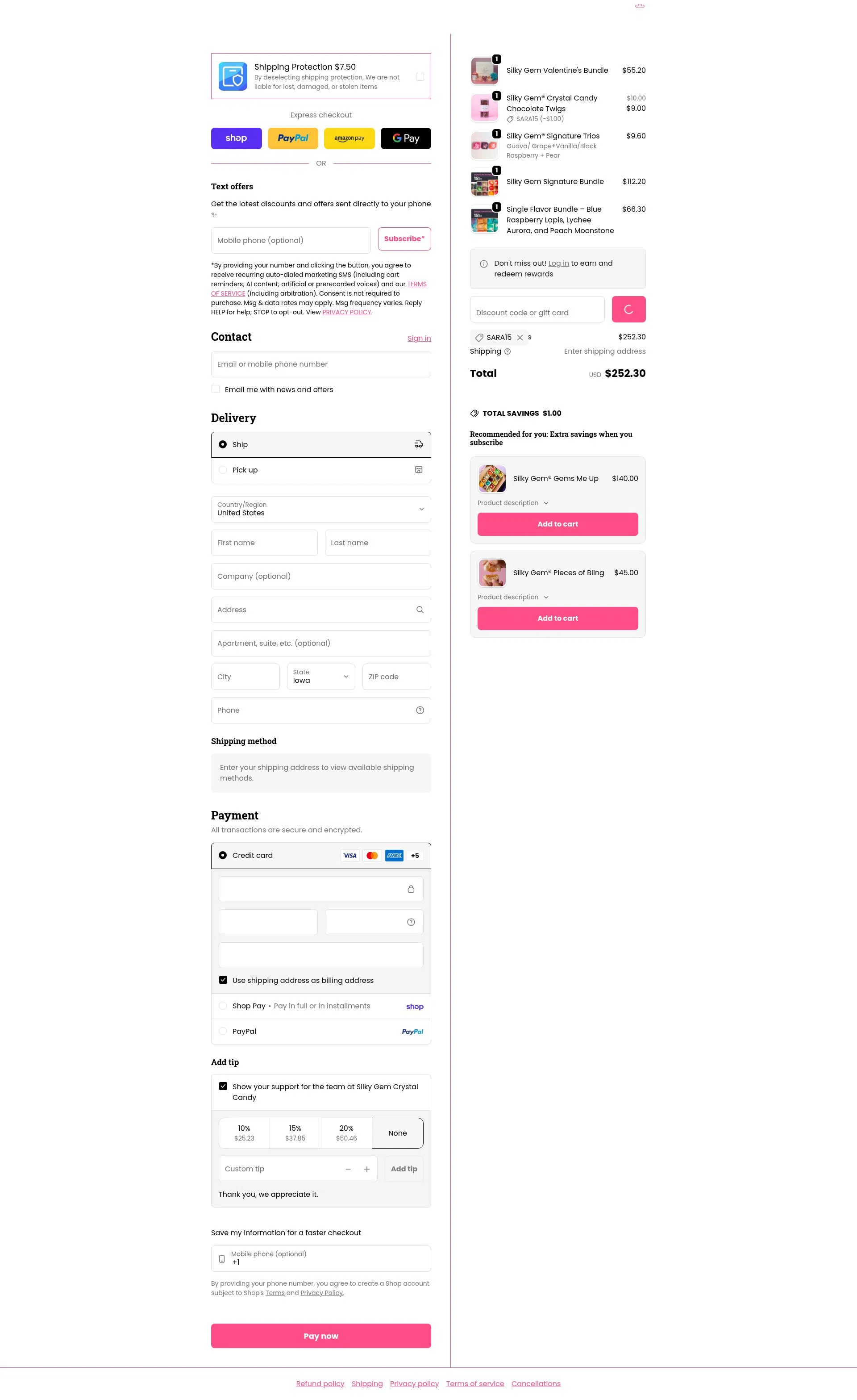 Silky Gem checkout page showing Silky Gem discount code box | Screenshot taken by SimplyCodes community member on Feb 4, 2026