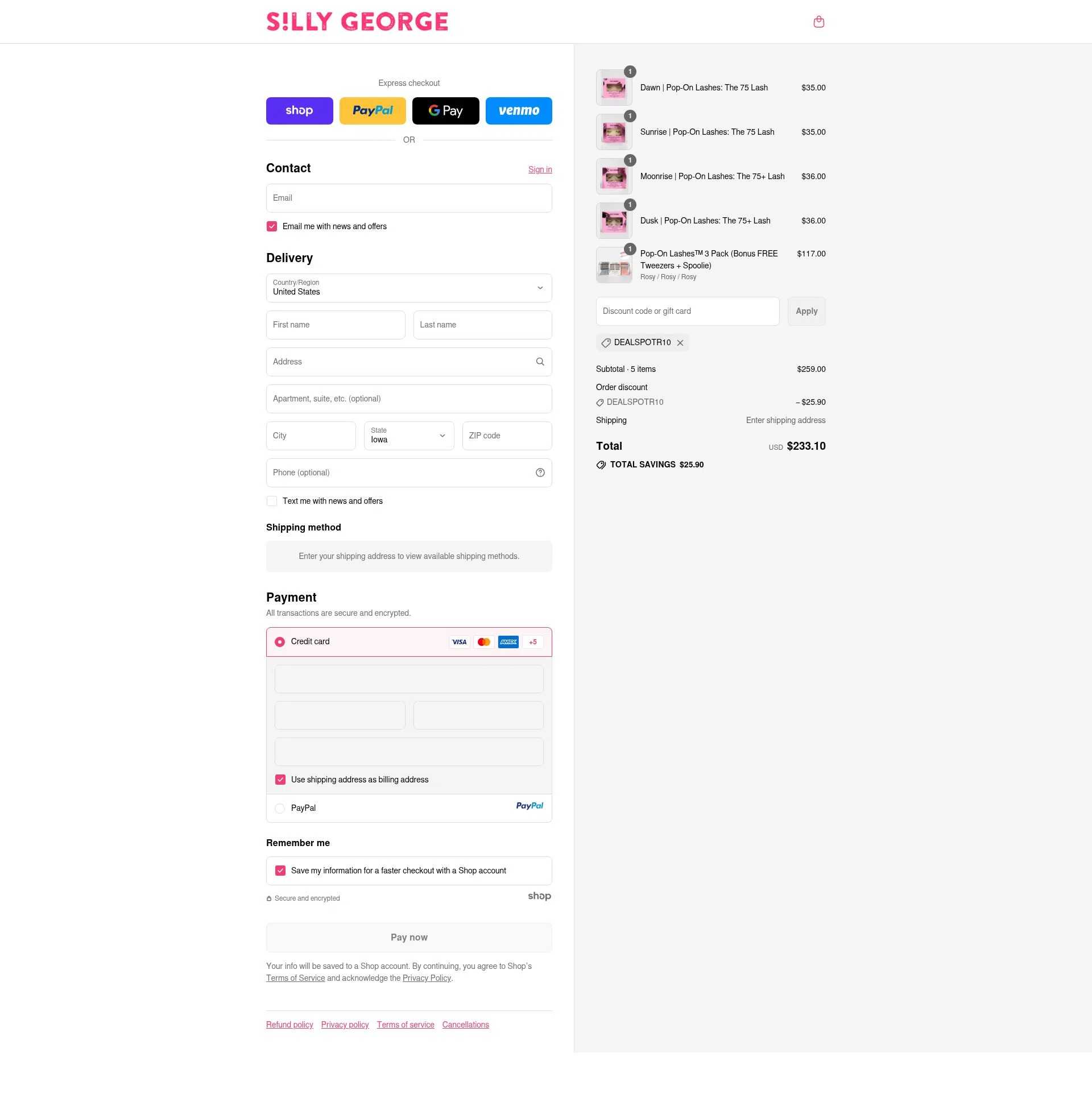 Silly George checkout page showing Silly George discount code box | Screenshot taken by SimplyCodes community member on Sep 12, 2025