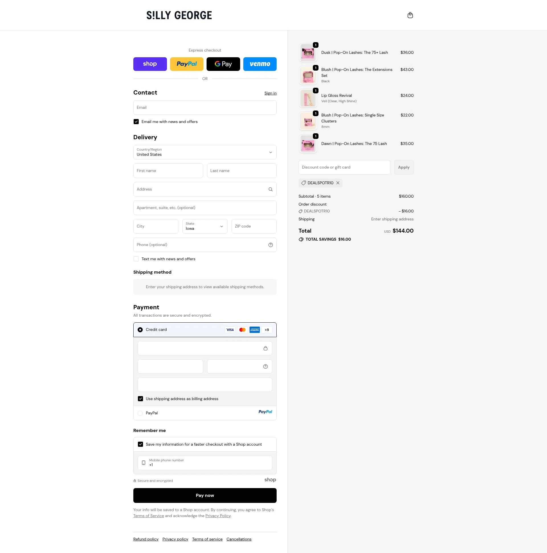 Silly George checkout page showing Silly George discount code box | Screenshot taken by SimplyCodes community member on Oct 3, 2025