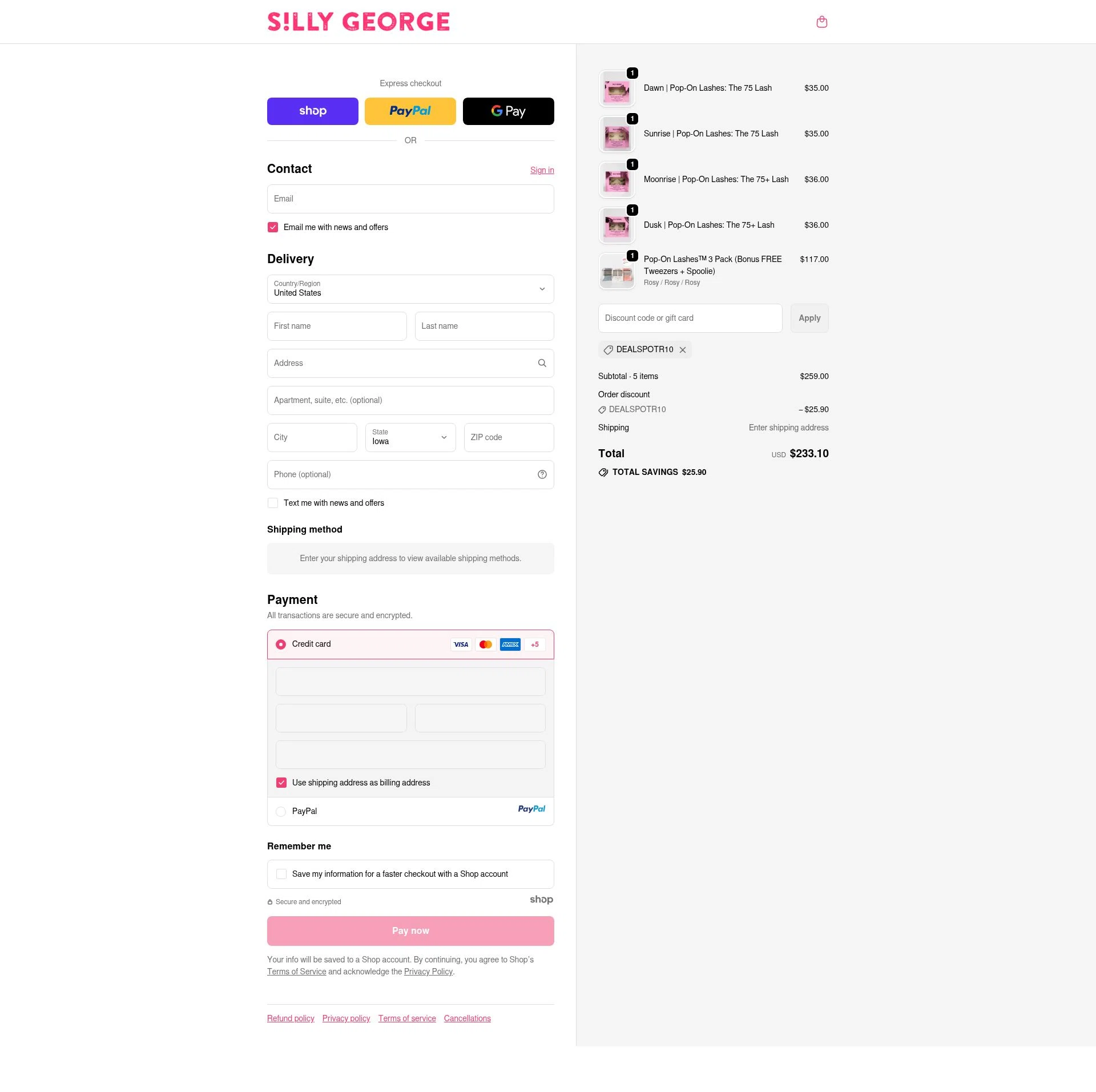 Silly George checkout page showing Silly George discount code box | Screenshot taken by SimplyCodes community member on Sep 29, 2025