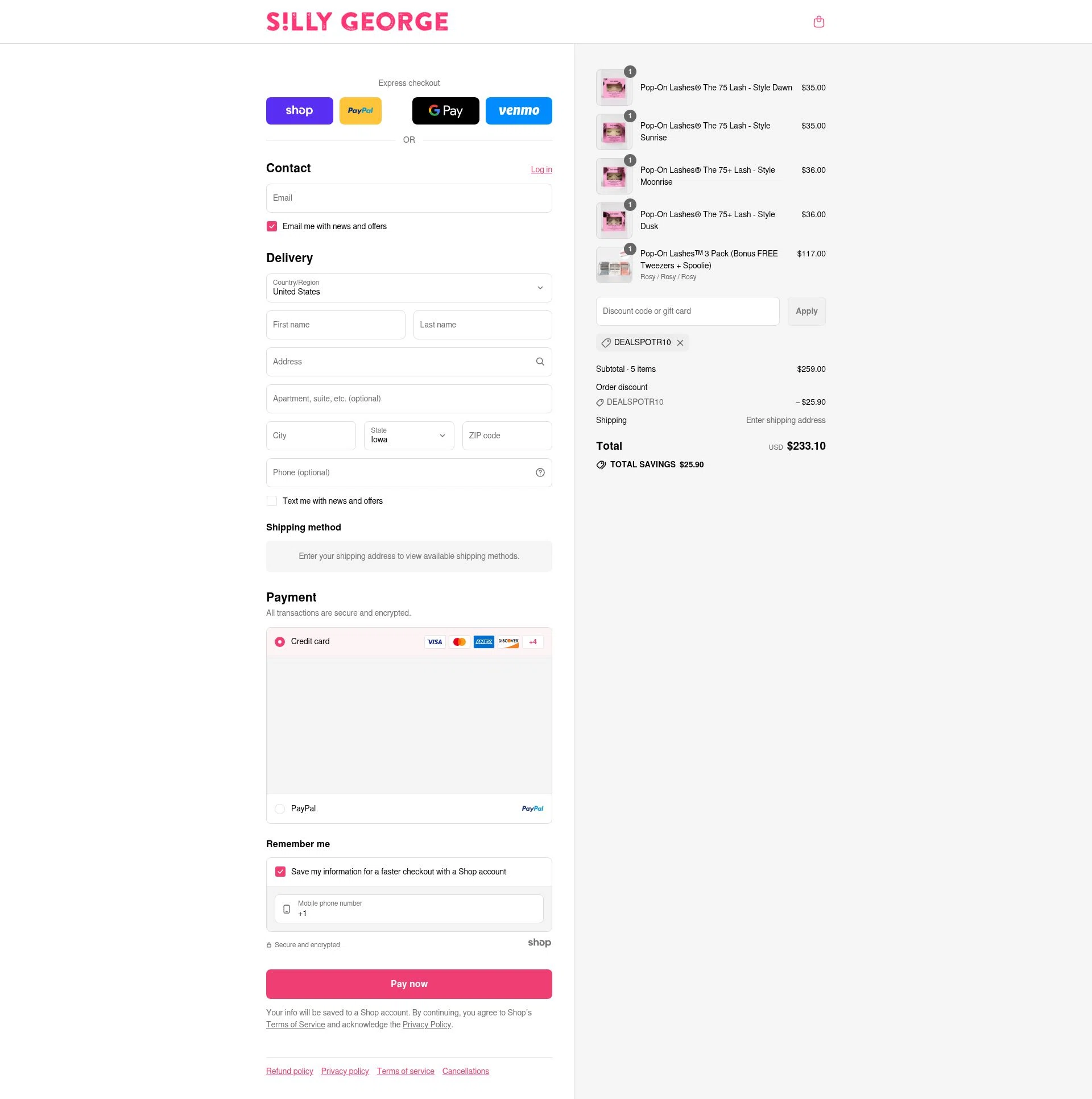 Silly George checkout page showing Silly George discount code box | Screenshot taken by SimplyCodes community member on Aug 31, 2025