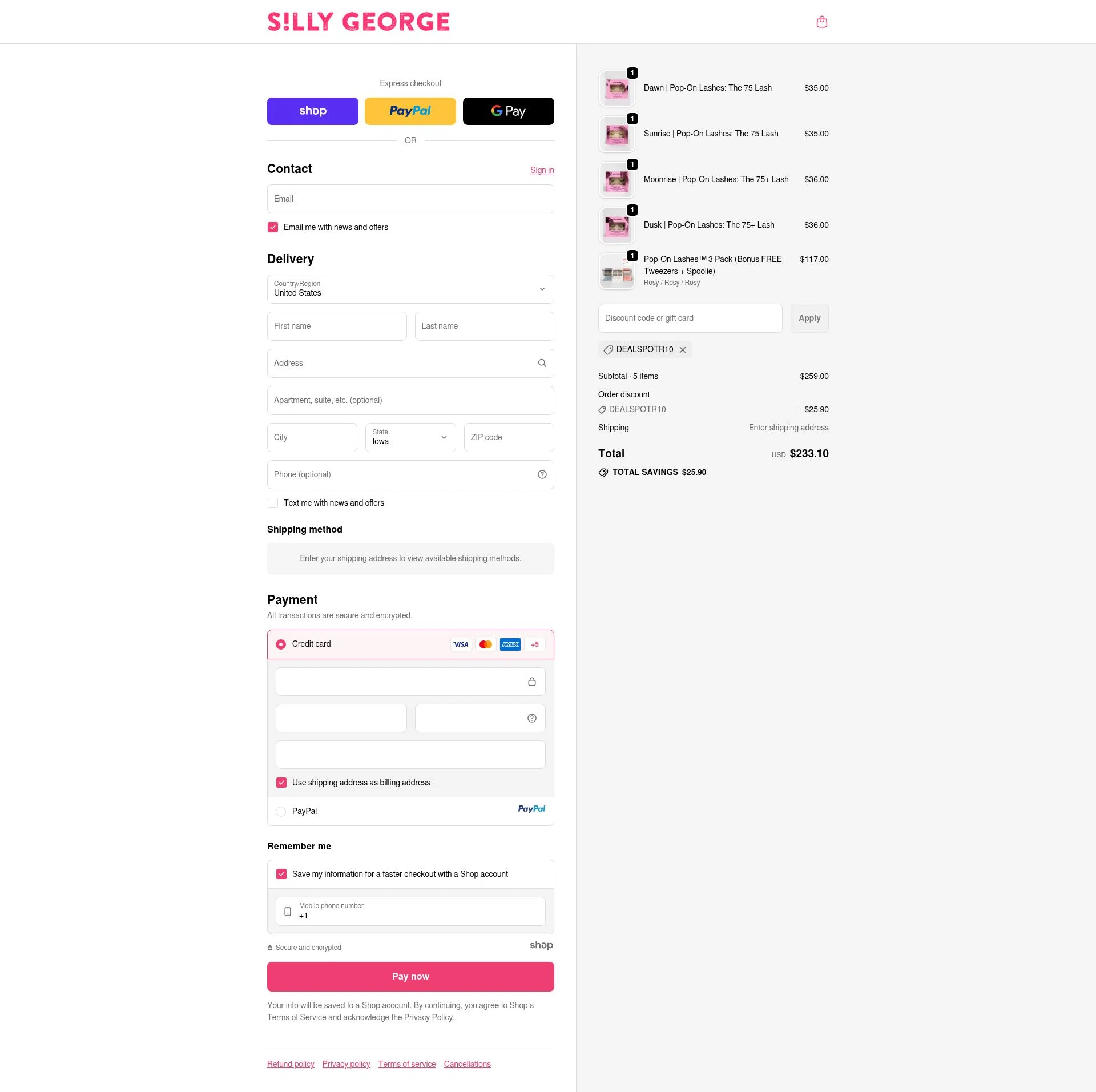 Silly George checkout page showing Silly George discount code box | Screenshot taken by SimplyCodes community member on Sep 25, 2025