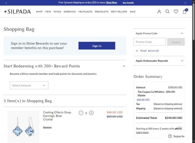Silpada checkout page showing Silpada coupon code box | Screenshot taken by SimplyCodes community member on Jul 26, 2025