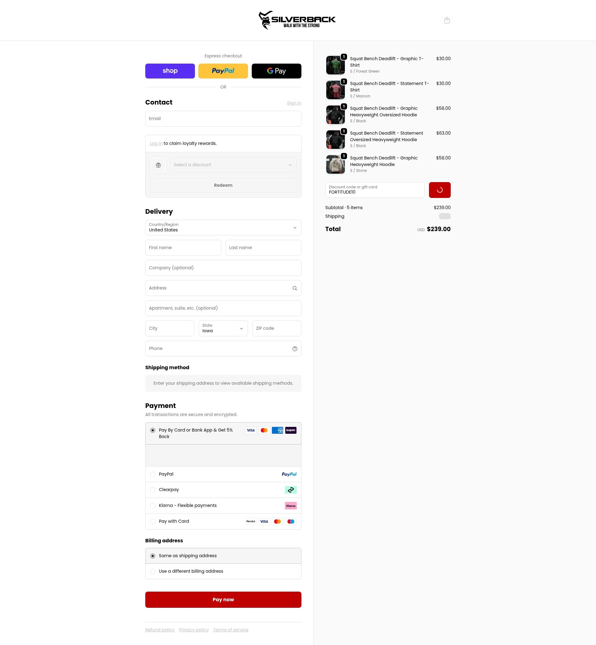 Silverback Gym Wear checkout page showing Silverback Gym Wear discount code box | Screenshot taken by SimplyCodes community member on Feb 12, 2026