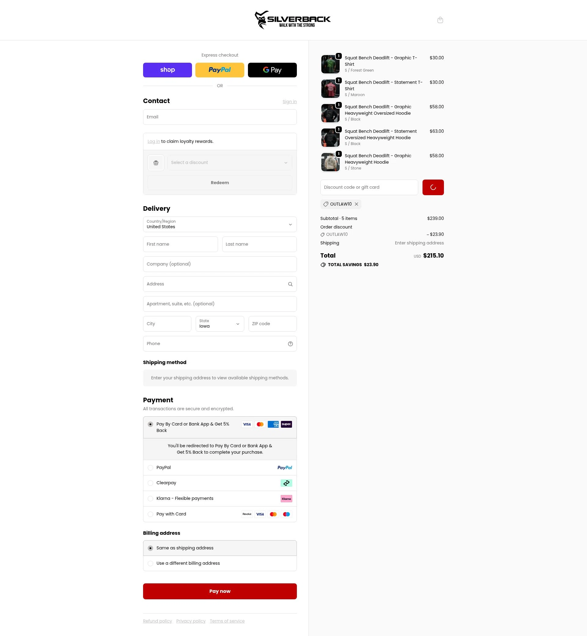 Silverback Gym Wear checkout page showing Silverback Gym Wear discount code box | Screenshot taken by SimplyCodes community member on Feb 12, 2026