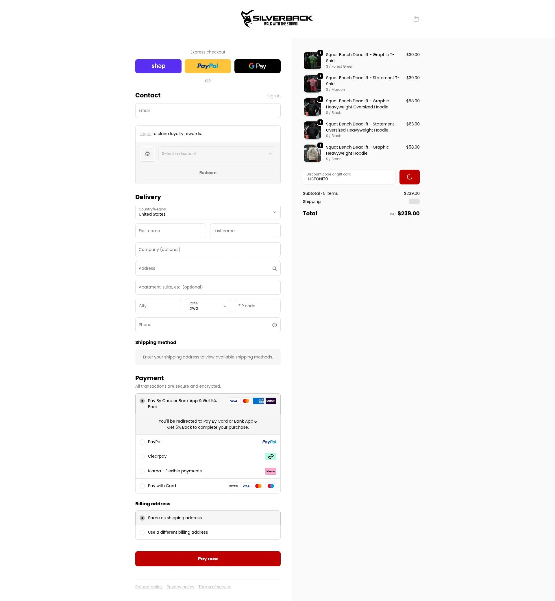 Silverback Gym Wear checkout page showing Silverback Gym Wear discount code box | Screenshot taken by SimplyCodes community member on Feb 12, 2026