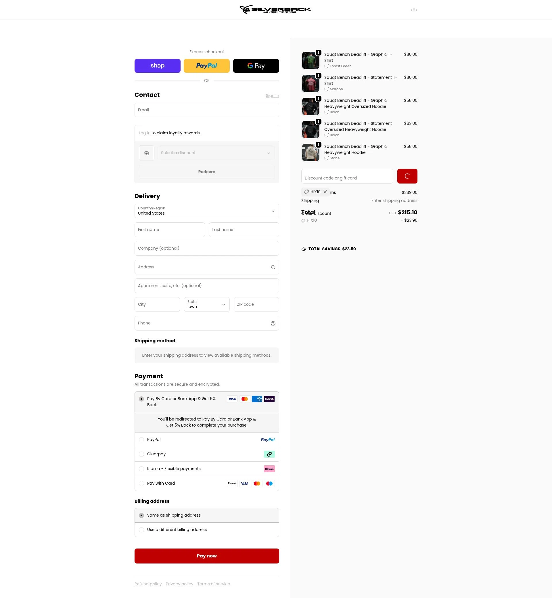 Silverback Gym Wear checkout page showing Silverback Gym Wear discount code box | Screenshot taken by SimplyCodes community member on Feb 12, 2026