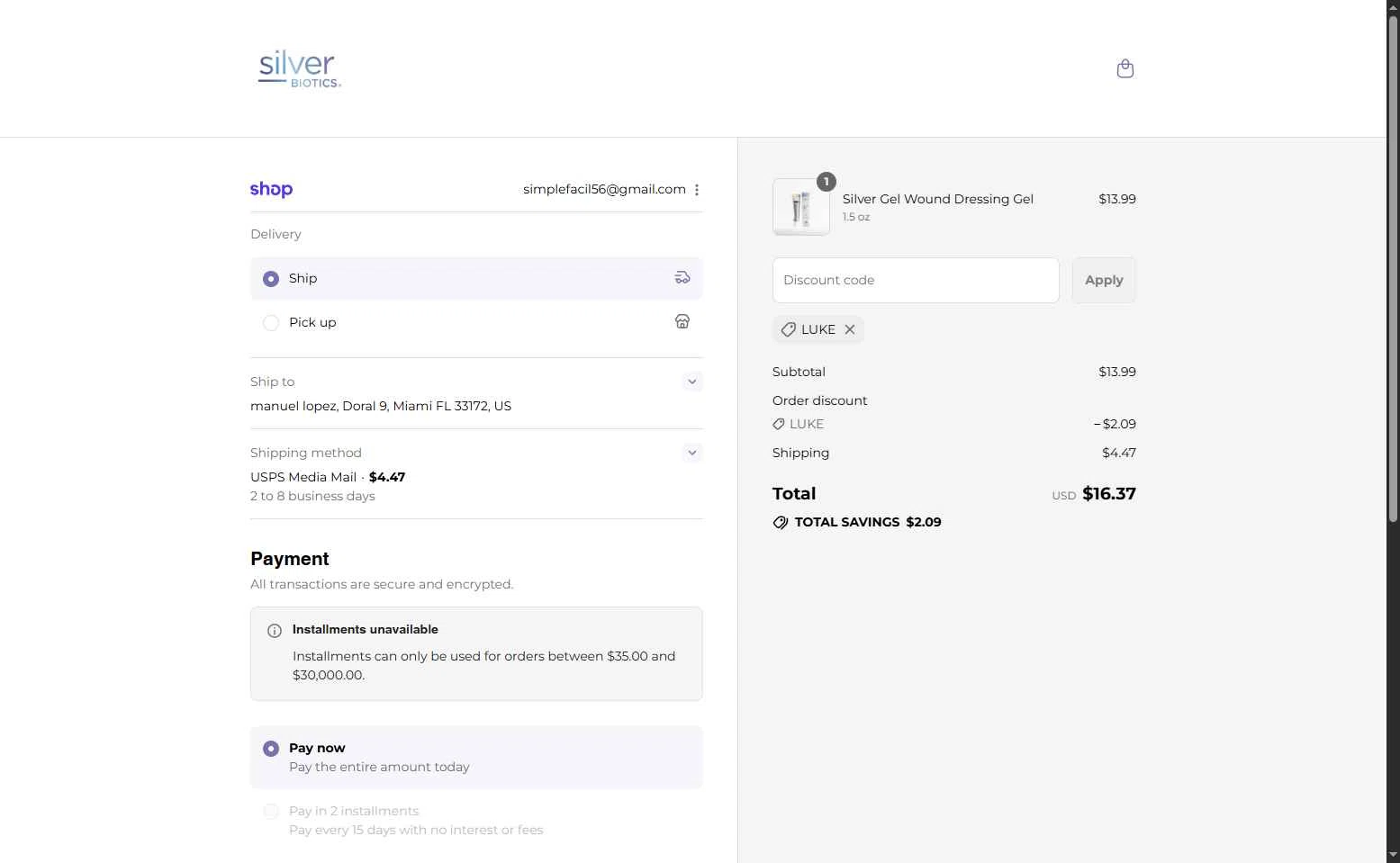 Silver Biotics checkout page showing Silver Biotics promo code box | Screenshot taken by SimplyCodes community member on Sep 12, 2025