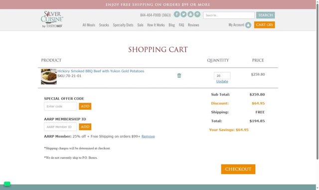 Silver Cuisine checkout page showing Silver Cuisine promo code box | Screenshot taken by SimplyCodes community member on Aug 22, 2025