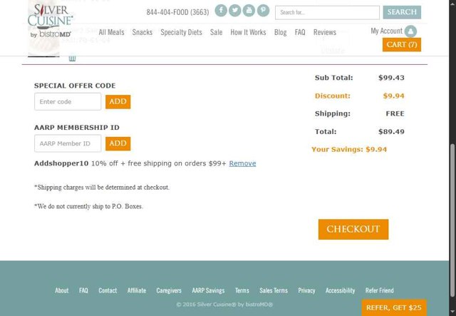 Silver Cuisine checkout page showing Silver Cuisine promo code box | Screenshot taken by SimplyCodes community member on Aug 22, 2025