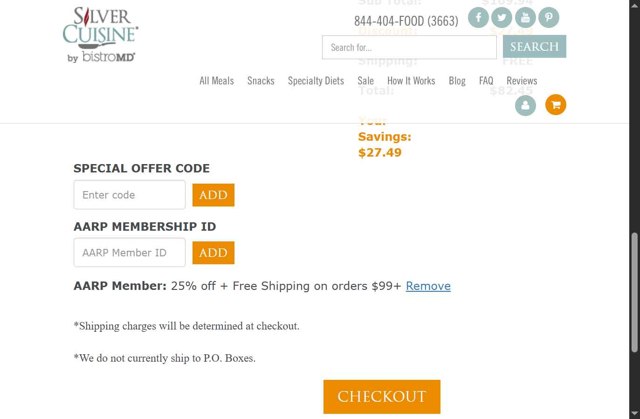 Silver Cuisine checkout page showing Silver Cuisine promo code box | Screenshot taken by SimplyCodes community member on Sep 2, 2025