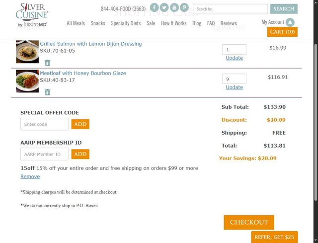Silver Cuisine checkout page showing Silver Cuisine promo code box | Screenshot taken by SimplyCodes community member on Sep 2, 2025