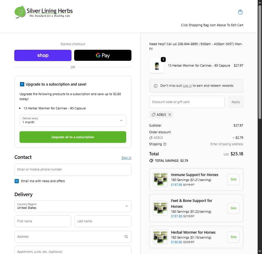 Silver Lining Herbs checkout page showing Silver Lining Herbs discount code box | Screenshot taken by SimplyCodes community member on Feb 5, 2026